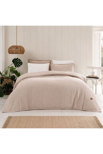 Bahar Tekstil Quilted Cotton cover 220 x 240cm + 2 pillowcases, Manu Mink Beige