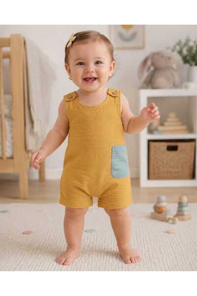 kidsense Baby Girl and Boy Muslin Fabric Shoulder Button Pocket Detailed Unis...
