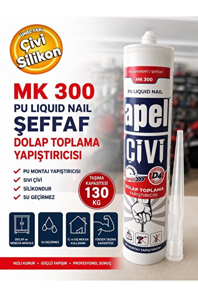APEL MK-300 Pu Montaj Yapıştırıcısı Dolap Toplama Yapıştırıcı Sıvı Çivi Silik...