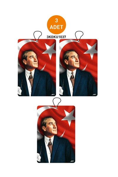 JR Jetreklam 3'lü Set Atatürk ve Türk Bayrağı Özel Tasarımlı Dekoratif Oto Ko...
