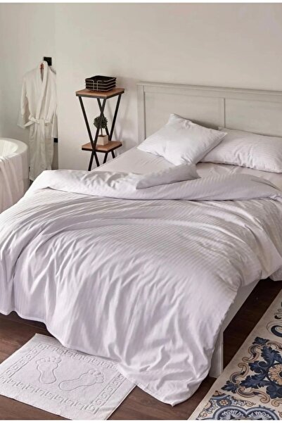 NURLATEX 100% Cotton Satin Striped Duvet Cover Set