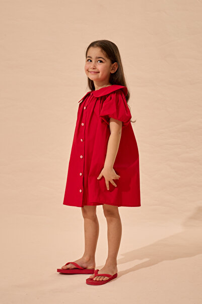 Fahhar Kids Pötikare Buttoned Pleated Dress Red