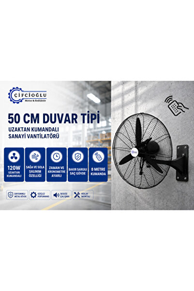 ÇİFÇİOĞLU MOTOR REDÜKTÖR Çifçioğlu Siyah Duvar Vantilatörü 20 İnç 50 Cm Uzakt...