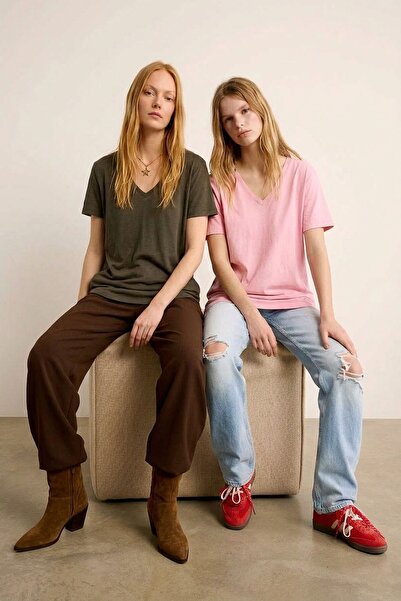 COTENCONCEPT 2 Pieces V-Neck Basic Viscose Blend T-Shirt