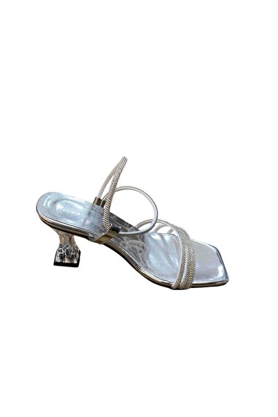 İremsu Women's Transparent Goblet Heeled Stoned Summer Evening Dress Shoes Sl...