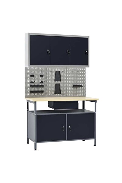 vidaxl Workbench with three wall panels and a cabinet