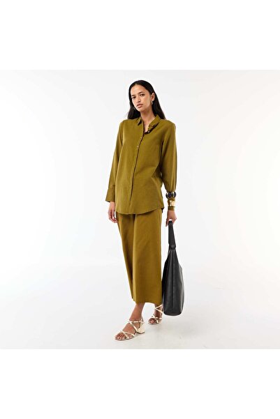 KIABI Wide-Leg Linen-Blend Pants GREEN