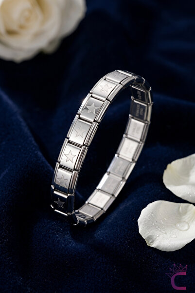 Cinderella Accessories سوار ساحر إيطالي من الفولاذ المقاوم للصدأ مرصع بالنجوم...