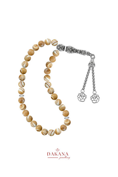 DAKANA JEWELLERY Certified 8 mm Pearl Stone Lotus Flower Steel Tassel Natural...