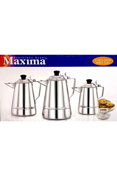Maxima دورق حليب ستانلس ستيل من 3 قطع بسعة 1 لتر | 2 لتر | 3 لتر، وعاء حليب م...
