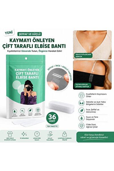 Vi Caro 1 Paket (36 Adet) Şeffaf Çift Taraflı Elbise Bandı Dekolte Sabitleyic...