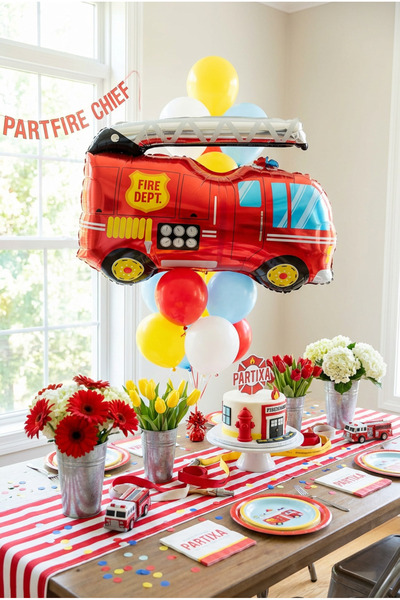 Partixa İtfaiye Arabası Folyo Balon 74x80 cm İtfaiye Temalı Çocuk Doğum Günü ...