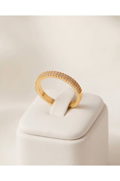 Portakal Esintisi Bellina Inlaid Zircon Stone Thin Half Moon Adjustable Ring