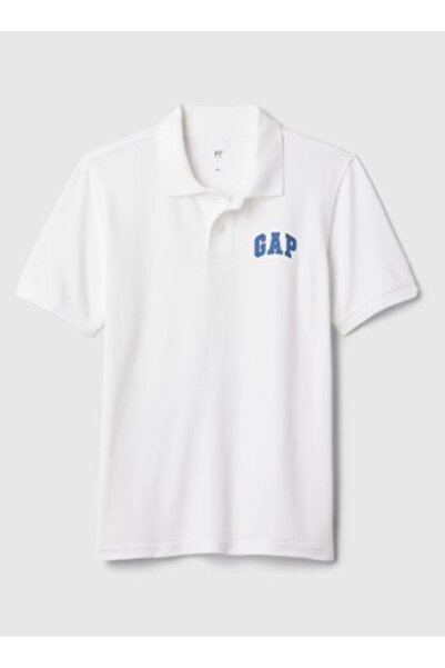 GAP Kids Gap Erkek Çocuk Polo Yaka Arma Detaylı Kısa Kollu Tişört 4-16 Yaş BEYAZ