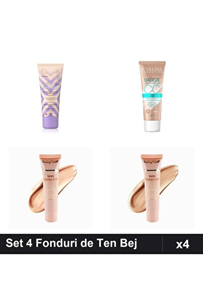 Eveline Set 4 Fonduri de Ten & Ruby Rose, Nuante Naturale Bej, Acoperire Perf...