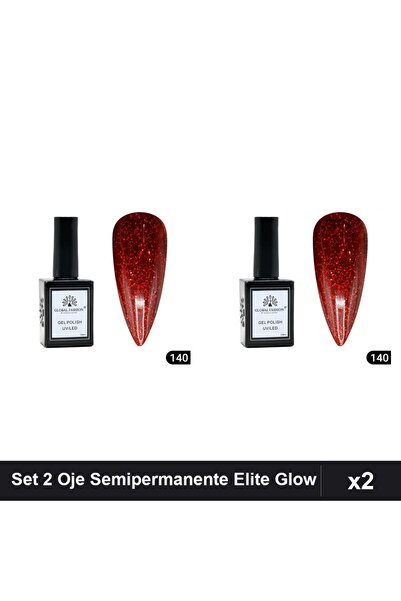 global fashion Set 2 Oje Semipermanente Elite Glow 15ml, Gel Polish UV/LED