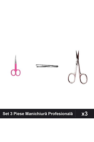 One Group Set 3 Piese Manichiură Profesională, Forfecuță Cuticula Roz și Pens...