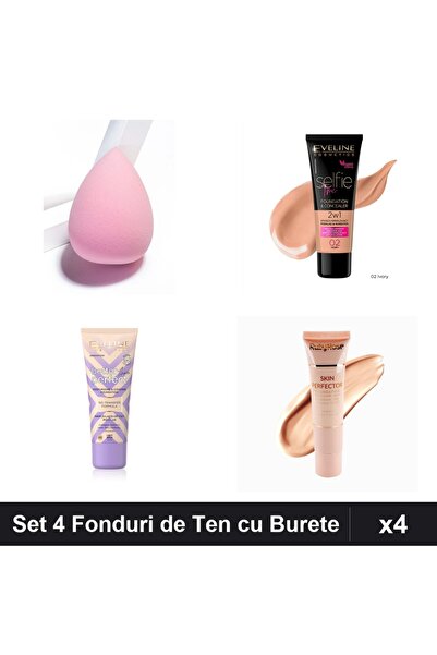 Eveline Set 4 Fonduri de Ten & Ruby Rose, Nuante Ivory Light-Beige, cu Burete...