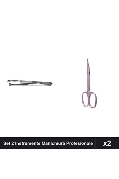 One Group Set 2 Instrumente Manichiură Profesionale, Pensetă Neagră și Clești...