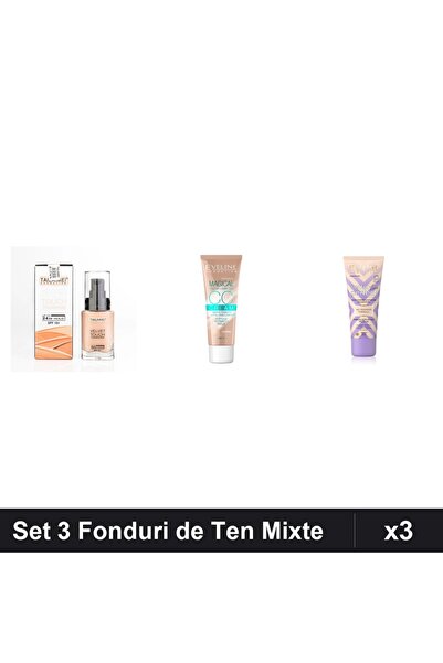 Eveline Set 3 Fonduri de Ten TLM Velvet Touch SPF10, CCC Magical și Perfect, ...