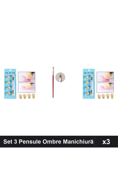NAİLS Set 3 Pensule Manichiură Baby Boomer Ombre cu Burete, 4 Rezerve și Gel ...