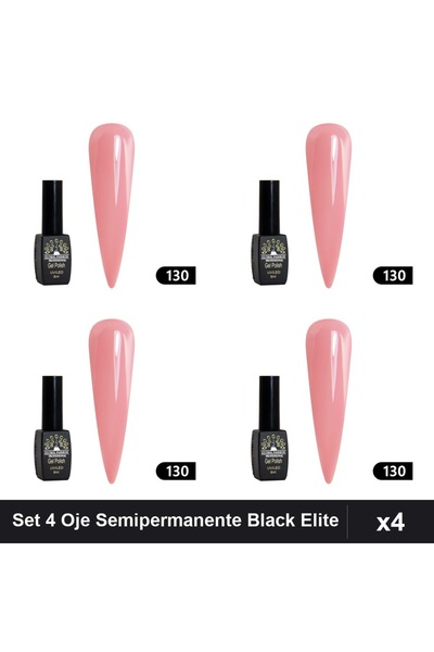 global fashion Set 4 Oje Semipermanente Black Elite 8ml, Manichiura UV/LED,
