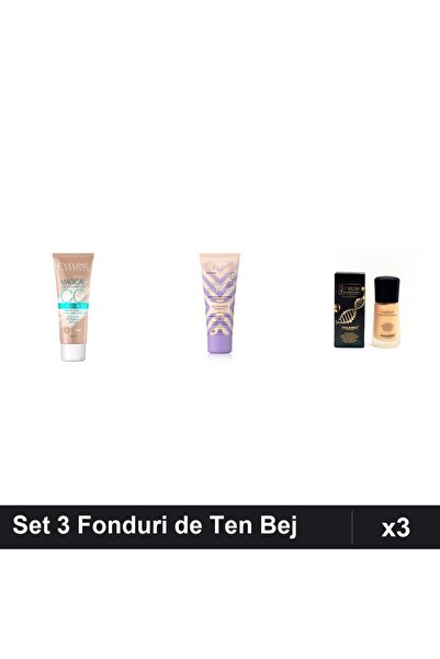 Eveline Set 3 Fonduri de Ten și TLM, Nuante Bej și Light-Beige, SPF 15, 90ml