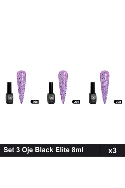 global fashion Set 3 Oje Semipermanente Black Elite 8ml, Manichiura UV/LED,