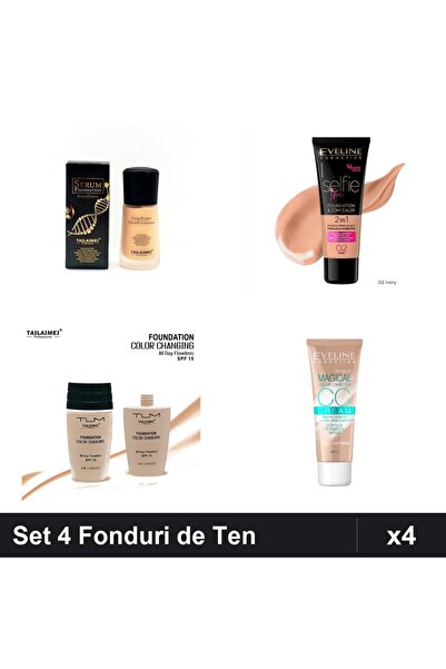 TLM Set 4 Fonduri de Ten și Eveline, SPF 15, Nuante 02-104, 30ml, Makeup