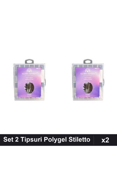 global fashion Set 2 Tipsuri Reutilizabile Polygel 120 buc Forma Stiletto Ext...