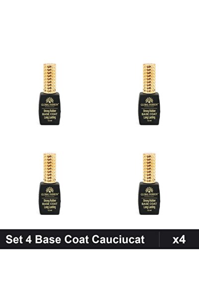global fashion Set 4 Base Coat Strong Long Lasting 12ml, Bază Cauciucată Tran...