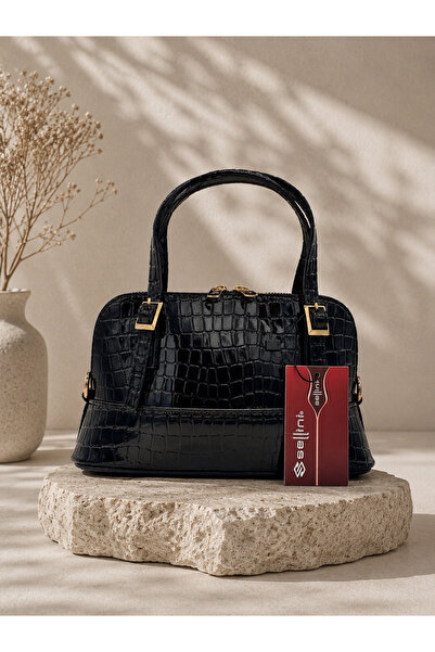 Sellini Elegant Croco Black Women's Shoulder and Hand Bag