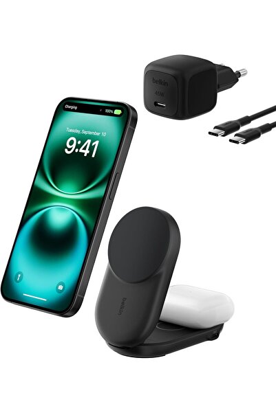 Belkin UltraCharge MagSafe Uyumlu 2'si 1 Arada Qi2 25W Kablosuz Şarj İstasyon...