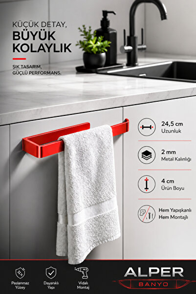 Alper Banyo Suport pentru prosoape Lamalı Solo, cu design roșu de lux, cu car...