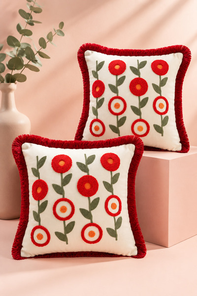 BUGİ HOME COLLECTİON 2-Piece Embroidered Punch Embroidery Decorative Throw Pi...