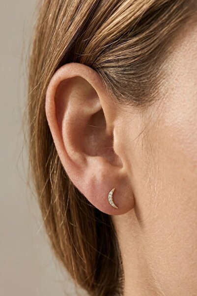 Lisa&Co. Cercei Aur Paved Crescent Moon Aur alb / Zircon / Alb