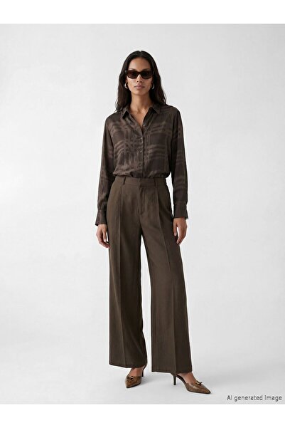 LC Waikiki High Waist Wide Leg Women's Pleated Fabric Trousers