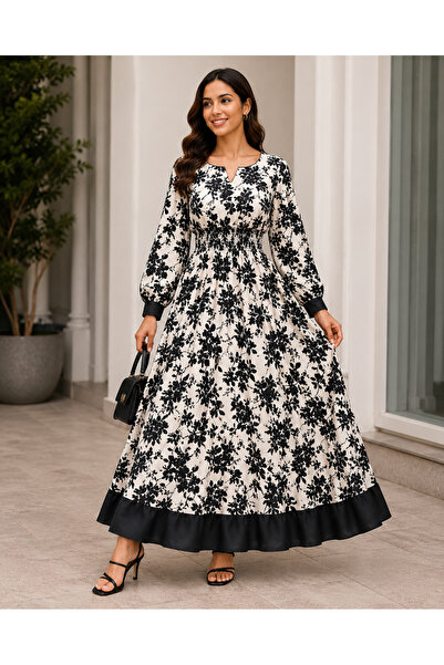 Libas lab - Black Blossom Gathered Maxi Dress