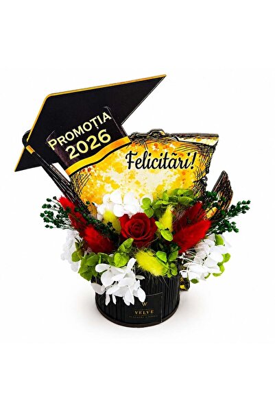 velve Aranjament floral absolvire Promotia 2026, tip trofeu cu flori criogenate