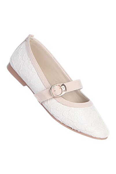 Ayakcenter Pantofi de balerină plate pentru femei Liva Lv2 Cream