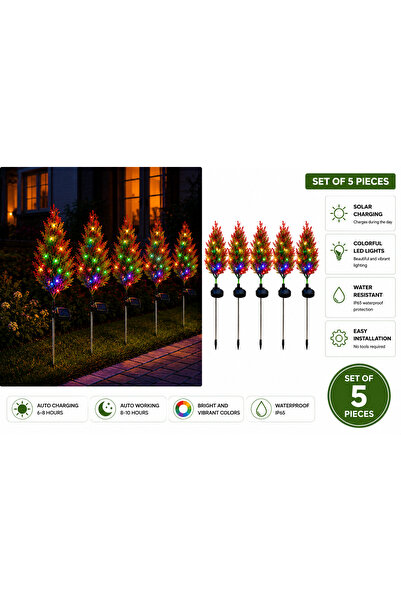 Erhan Set 5 Copaci Tuia Solari LED Multicolori – Decorațiuni Luminoase Exteri...