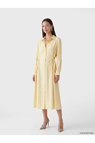 LC Waikiki Yellow Tie-Waist Modal Blend Shirt Dress