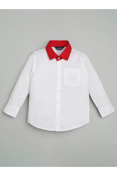 INFINITY By Styli Kids White Cotton Shirt with Red Collar