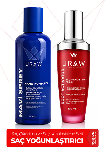 Uraw Mavi Sprey & Root Activator | Saç Kökü Bakım ve Saç Kalınlaştırıcı 2'li Set