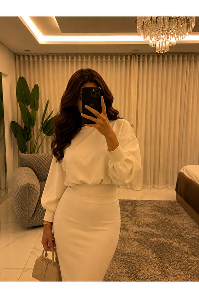 VOOVM Off White Maxi Dress with Puff Sleeves