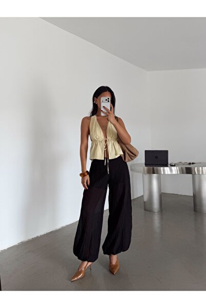 myd Transparent Muslin Fabric Balloon Pants - Black