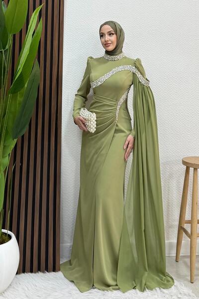Hanzade Crepe Evening Dress Soft Green