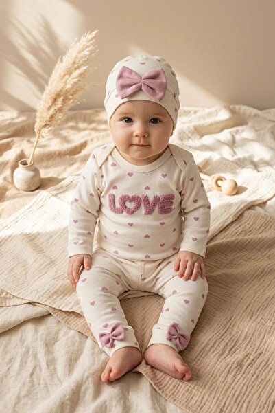 Babydonat طقم أطفال مكون من 3 قطع مصنوع من القطن بنسبة 100% مع تفاصيل فيونكة ...