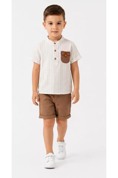 DMR Elegance 2/5 Years Old Linen Shirt Gabardine Shorts Children's Set