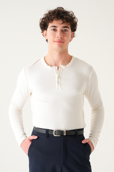 Gambocci Regular Fit Combed Cotton T-Shirt |   Long Sleeve Linen Fabric Men's
